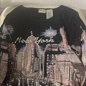 Vintage White Stag size L 12/14 Black New York Sequin Top